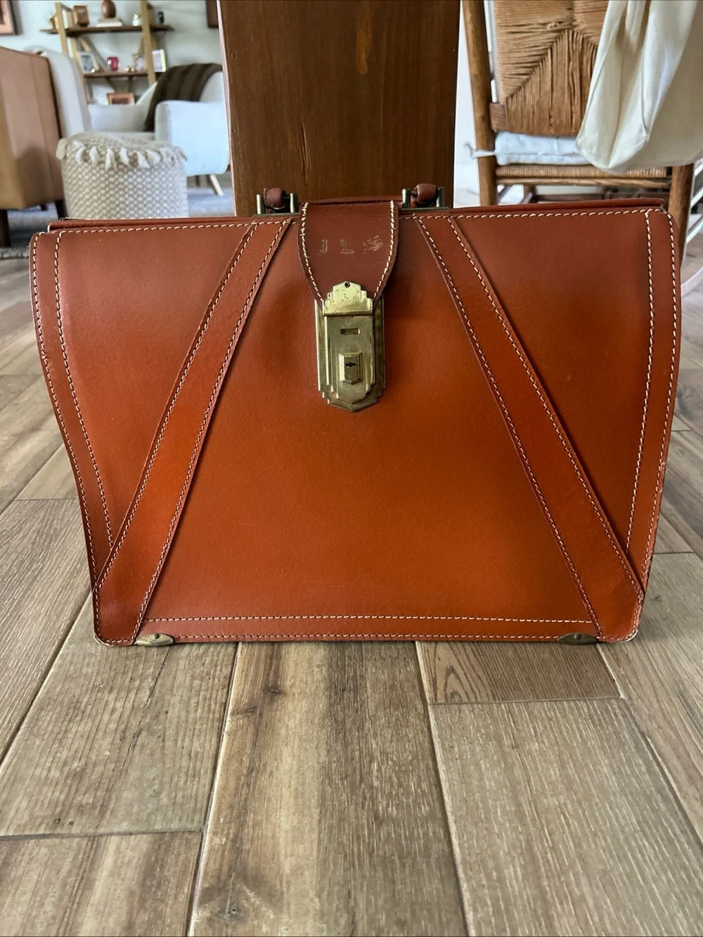 VINTAGE Genuine Deep Cowhide Leather Military Style Briefcase 1960’s Mid Century